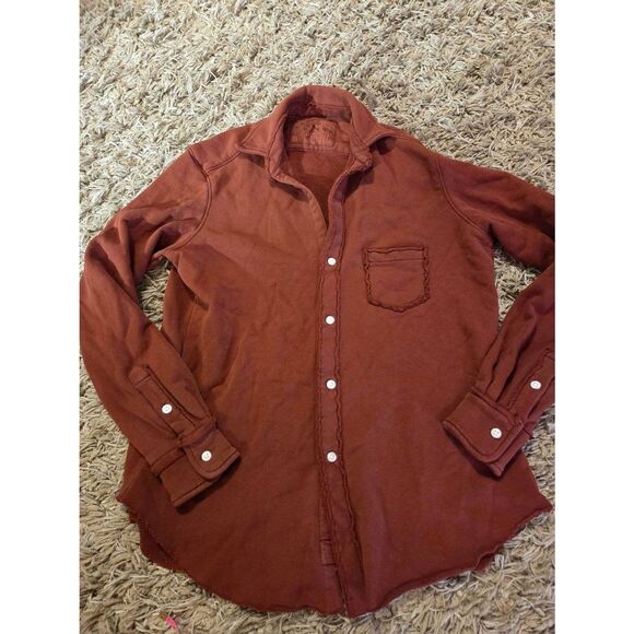 Frank & Eileen | Eileen Relaxed Button Up | Triple Fleece In Rust red sz Small - Picture 2 of 5